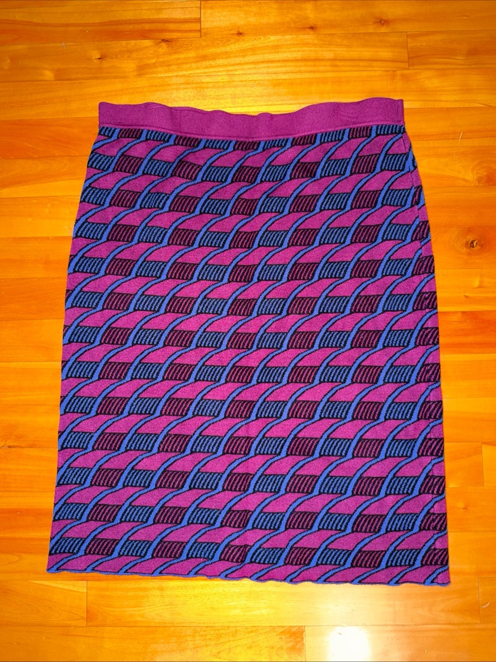 Maeve Anthropologie Nancy Knit Skirt Womens XL Purple Blue Geometric Pencil Midi